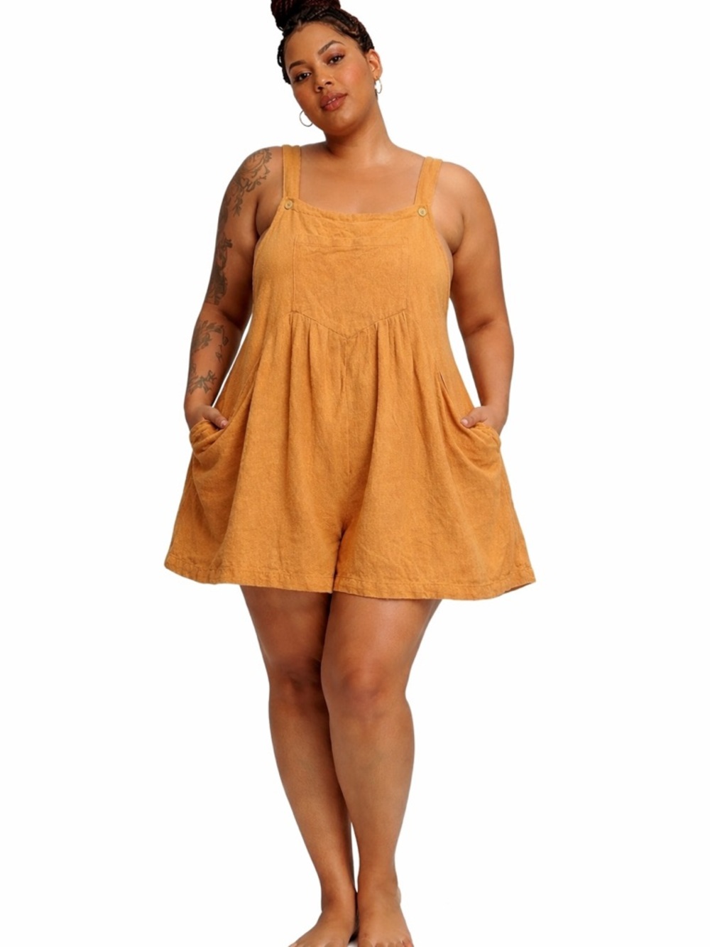 Sleeveless Button-Strap Rust Romper Dress